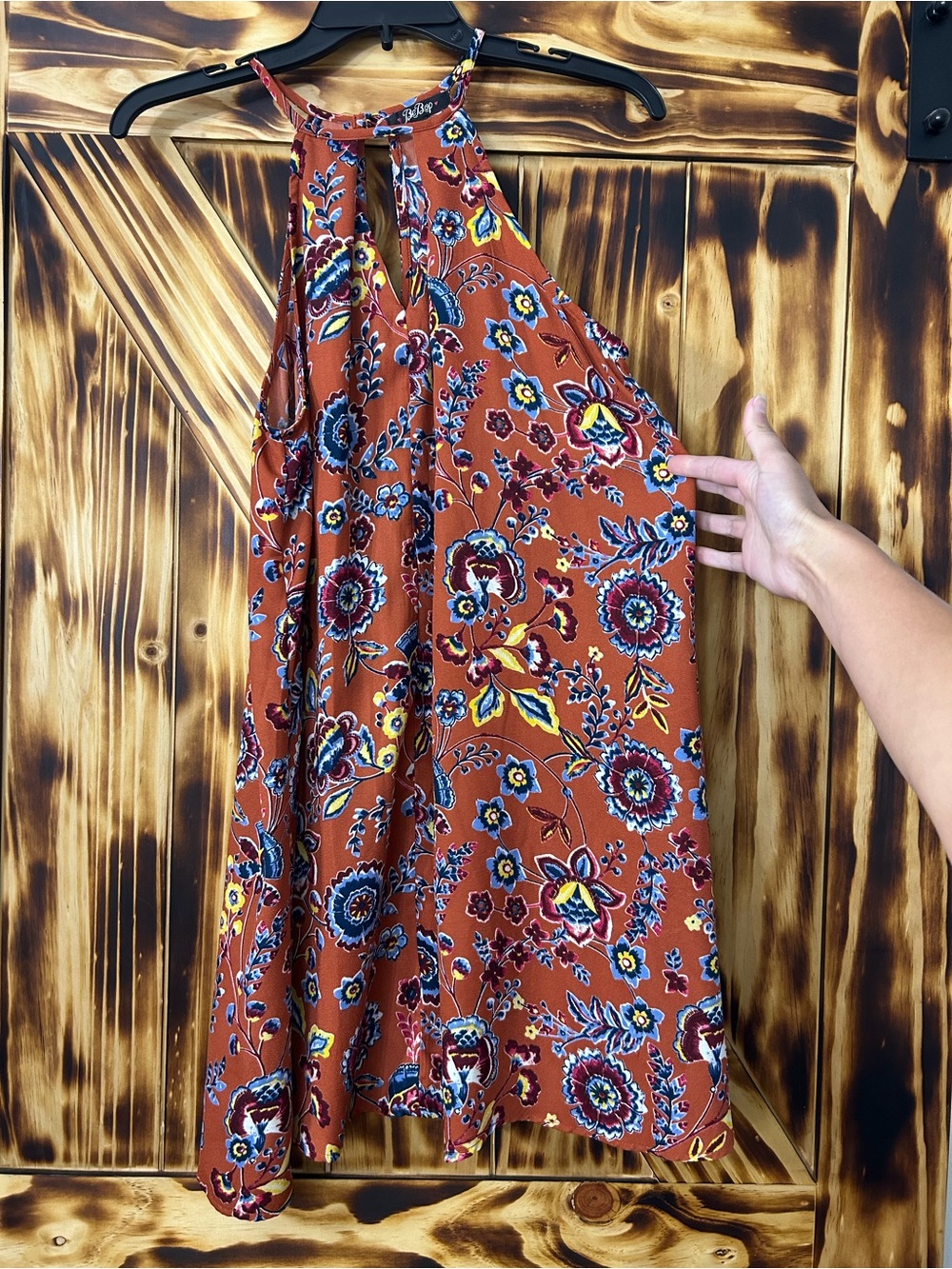 BeBop Rust Floral Halter A-Line Skirt with Blue & Yellow Accents